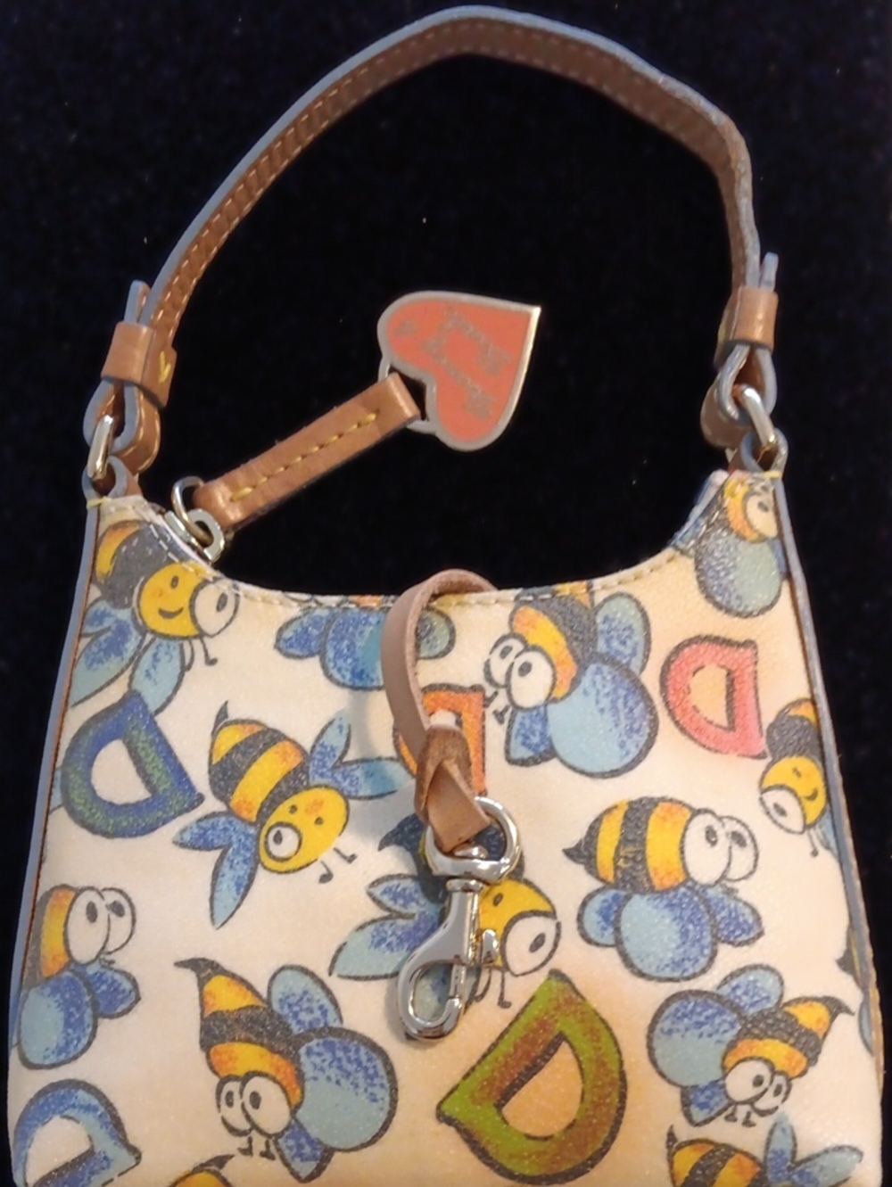Dooney And Burke Cream Bee-Print Mini Shoulder Bag with Tan Strap